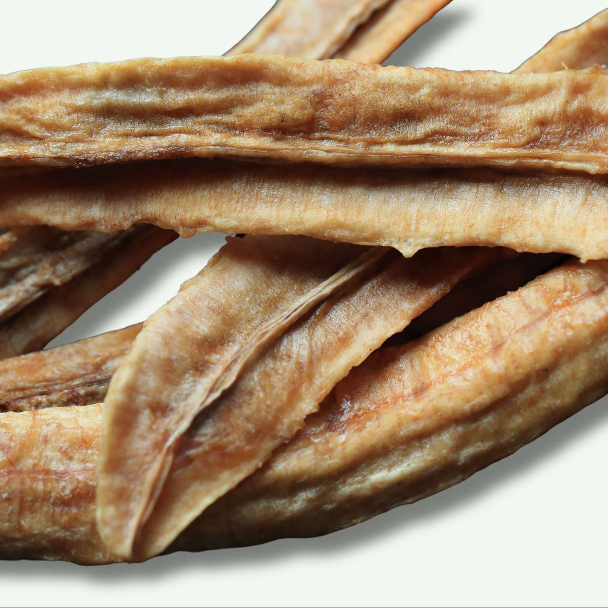 Australian dried banana long showing three natural sections from bananas sliced lengthwise