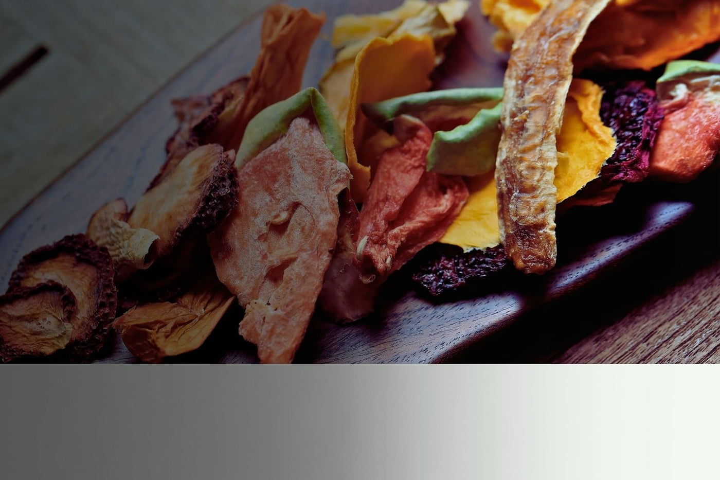 Close-up of Australian dried fruit blend with mango, banana and mixed tropical fruit, packed fresh to order