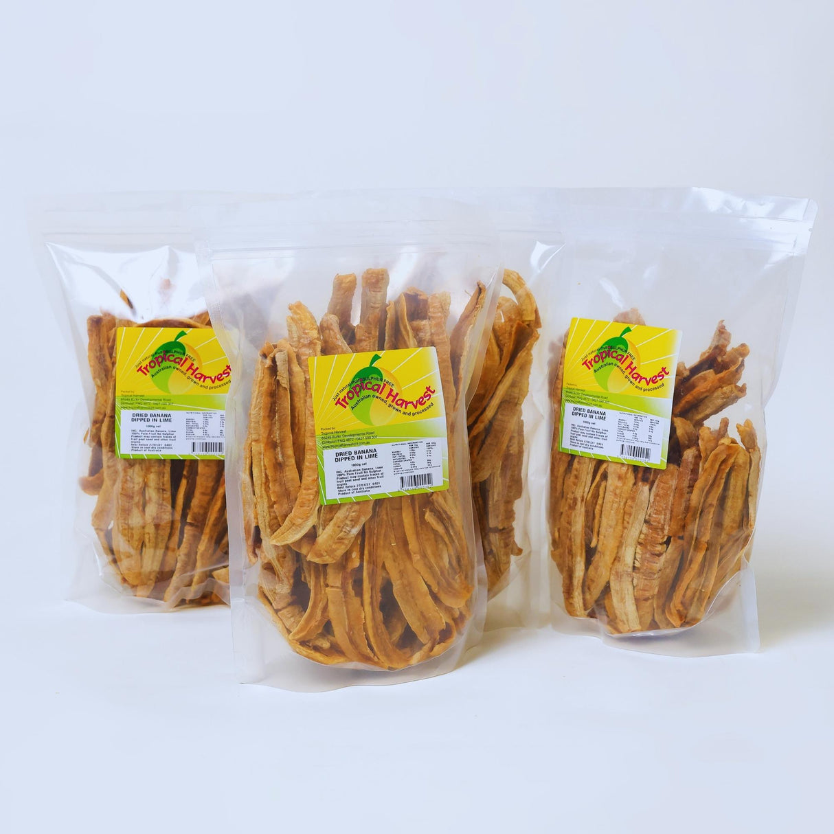 4kg bulk pack of Australian dried banana with lime, 4 x 1kg bags of banana slices with a lighter citrus taste