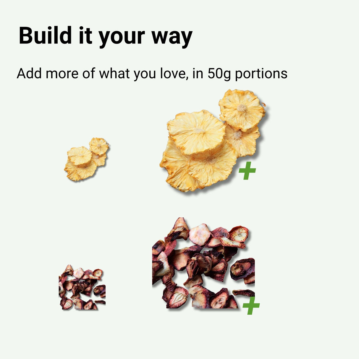 Add more of your favourite dried fruits in 50g portions to customise your mix exactly how you want