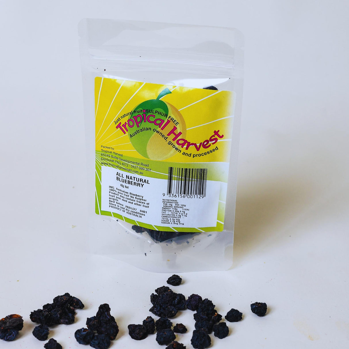 40g pack of dried blueberries for snacking and light use