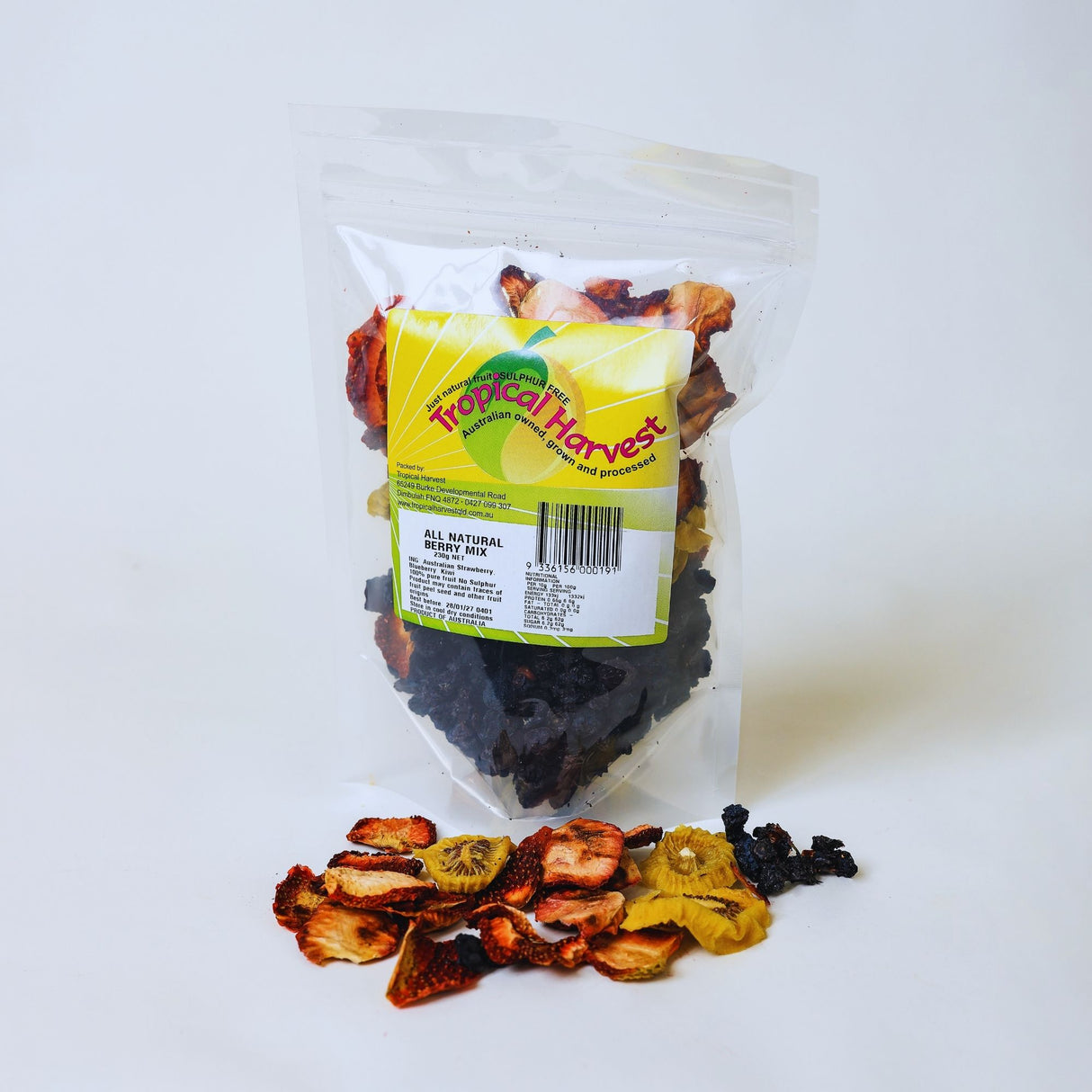 230g pack of dried fruit mix with kiwi strawberry and blueberry for healthy snacking