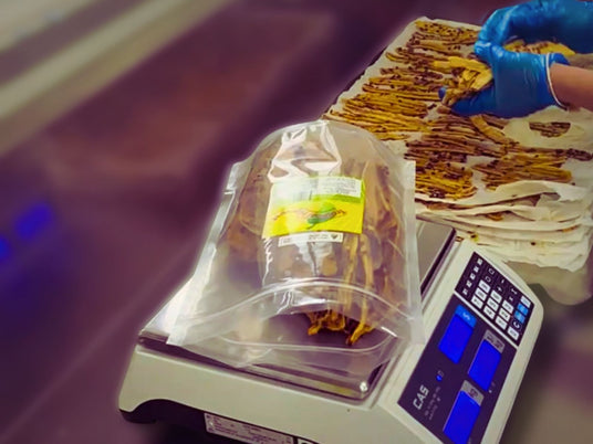 Tropical Harvest team hand-packing and weighing dried fruit at our Queensland facility — fresh, slow-dried, and sealed in-house.