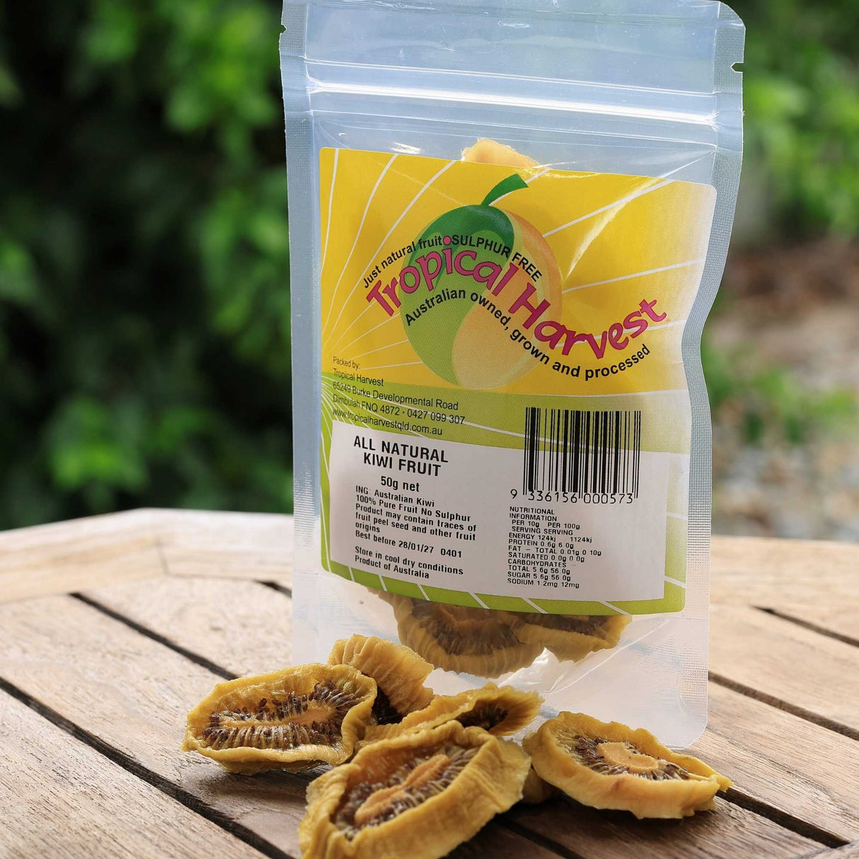 Dried kiwi snack pack outdoors ready to eat fruit snack Australia