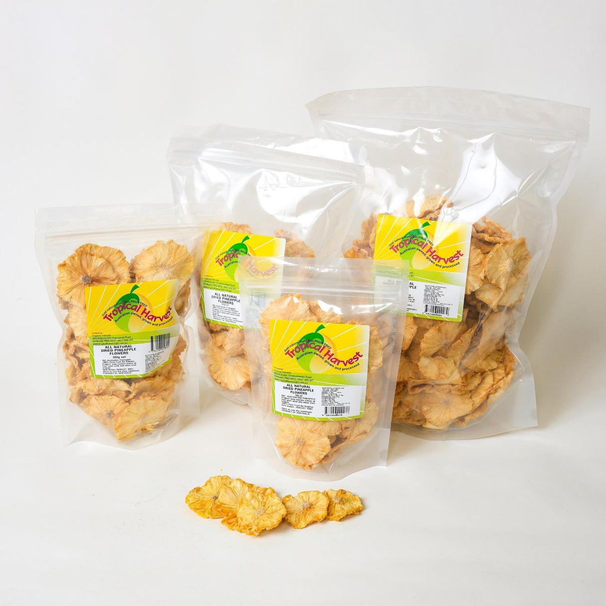 Australian dried pineapple flowers available in 150g, 350g, 500g and 1kg resealable bags