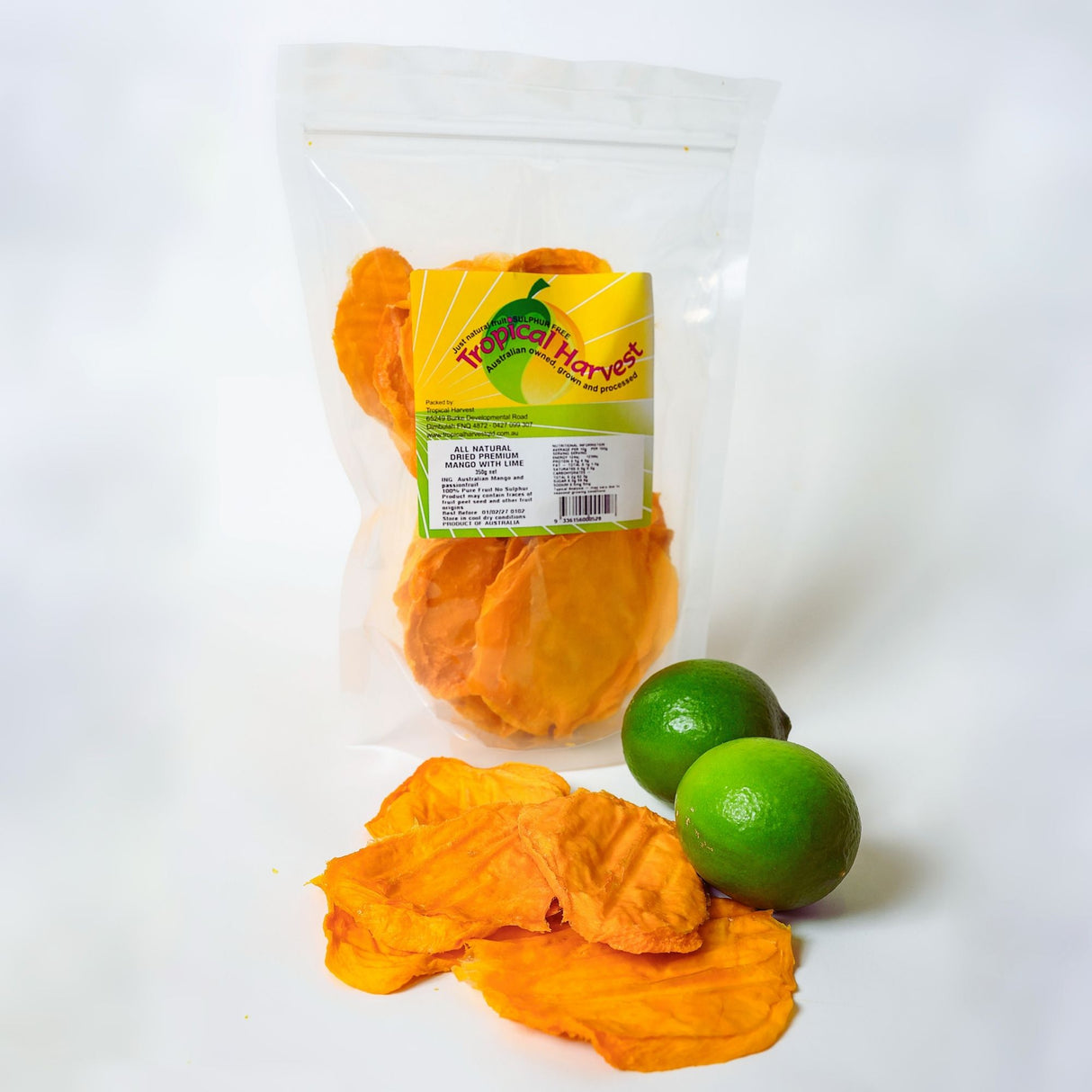 350g bag of Australian dried mango lime with sweet dried mango slices