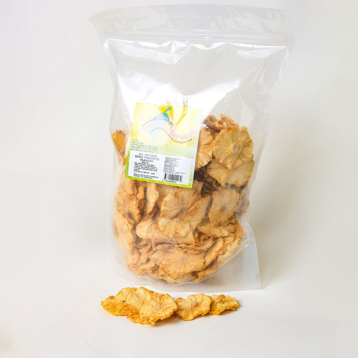 1kg bag of Australian dried pineapple flowers in resealable packaging