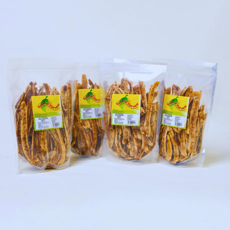 Bulk Australian dried banana whole 4kg pack containing four 1kg resealable bags of slow-dried bananas