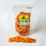 1kg pack of Australian caramelised dried mango showing naturally caramelised mango slices.