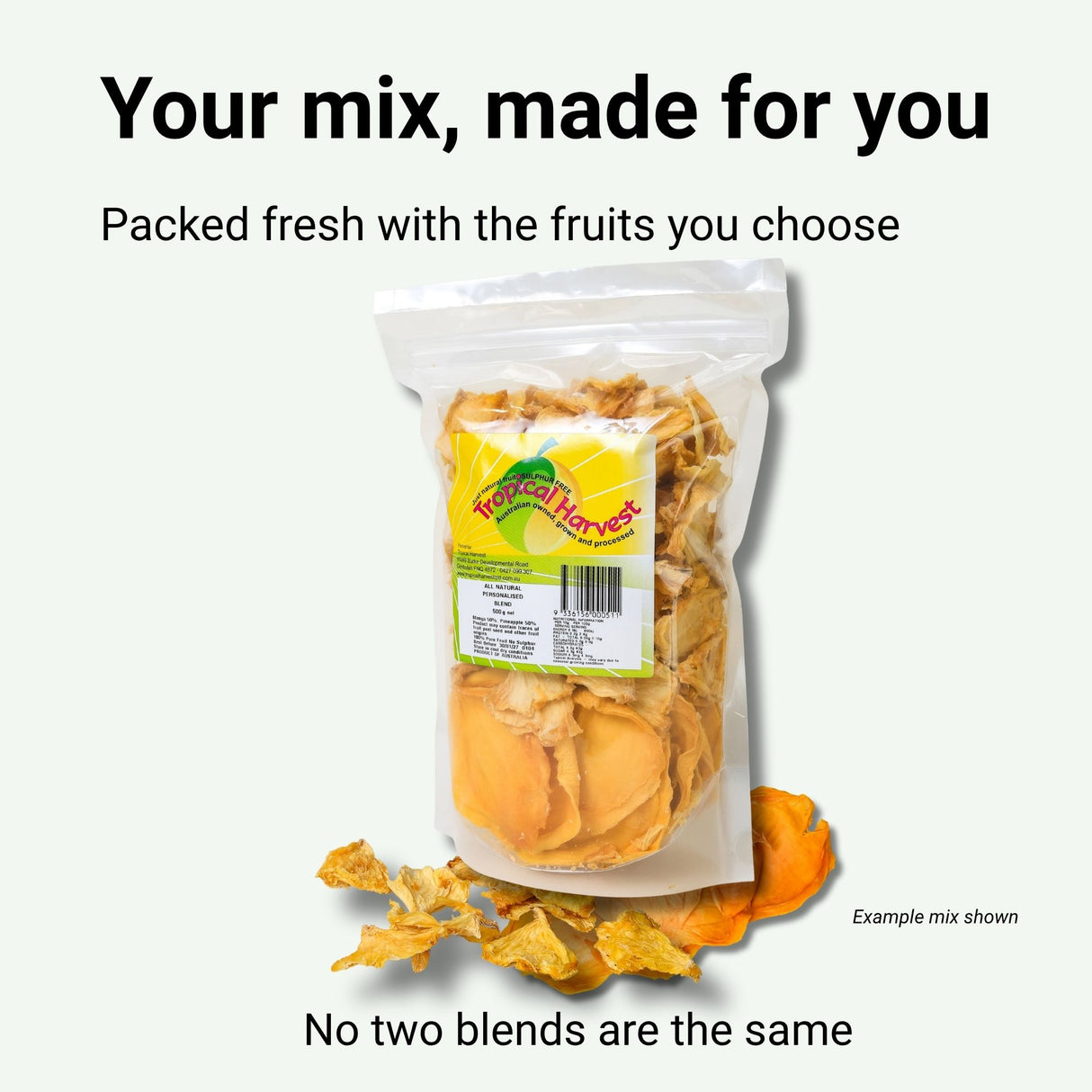 Custom dried fruit mix packed fresh to order based on your selection, every blend is unique
