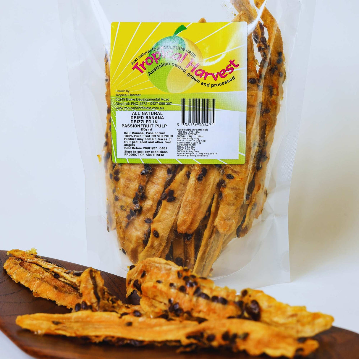 
450g dried banana passionfruit pack ideal for sharing or weekly snacking