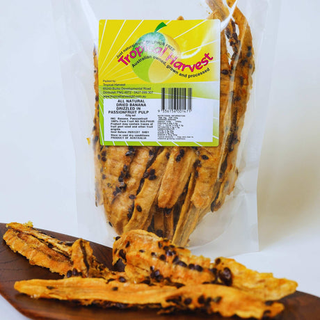 
450g dried banana passionfruit pack ideal for sharing or weekly snacking