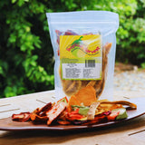Dried fruit mix served on plate as a natural healthy snack with mixed tropical dried fruits