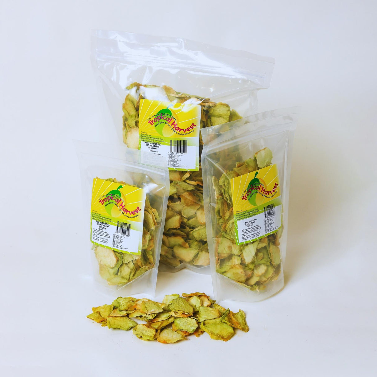 Dried honeydew melon available in 110g 250g and 1kg packs for snacking and fruit mixes