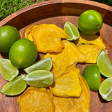 Australian dried mango lime slices served with fresh lime wedges