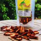 Dried strawberries snack pack outdoors showing ready to eat fruit snack Australia