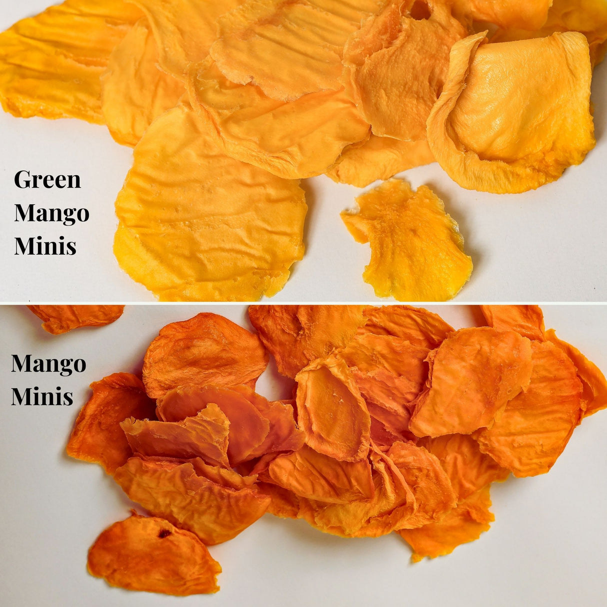 Australian green mango minis in a 500g pouch with firm dried mango slices made before full ripeness.