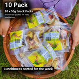 10 pack of kids dried fruit snack packs with individually packed 50g portions for lunchboxes