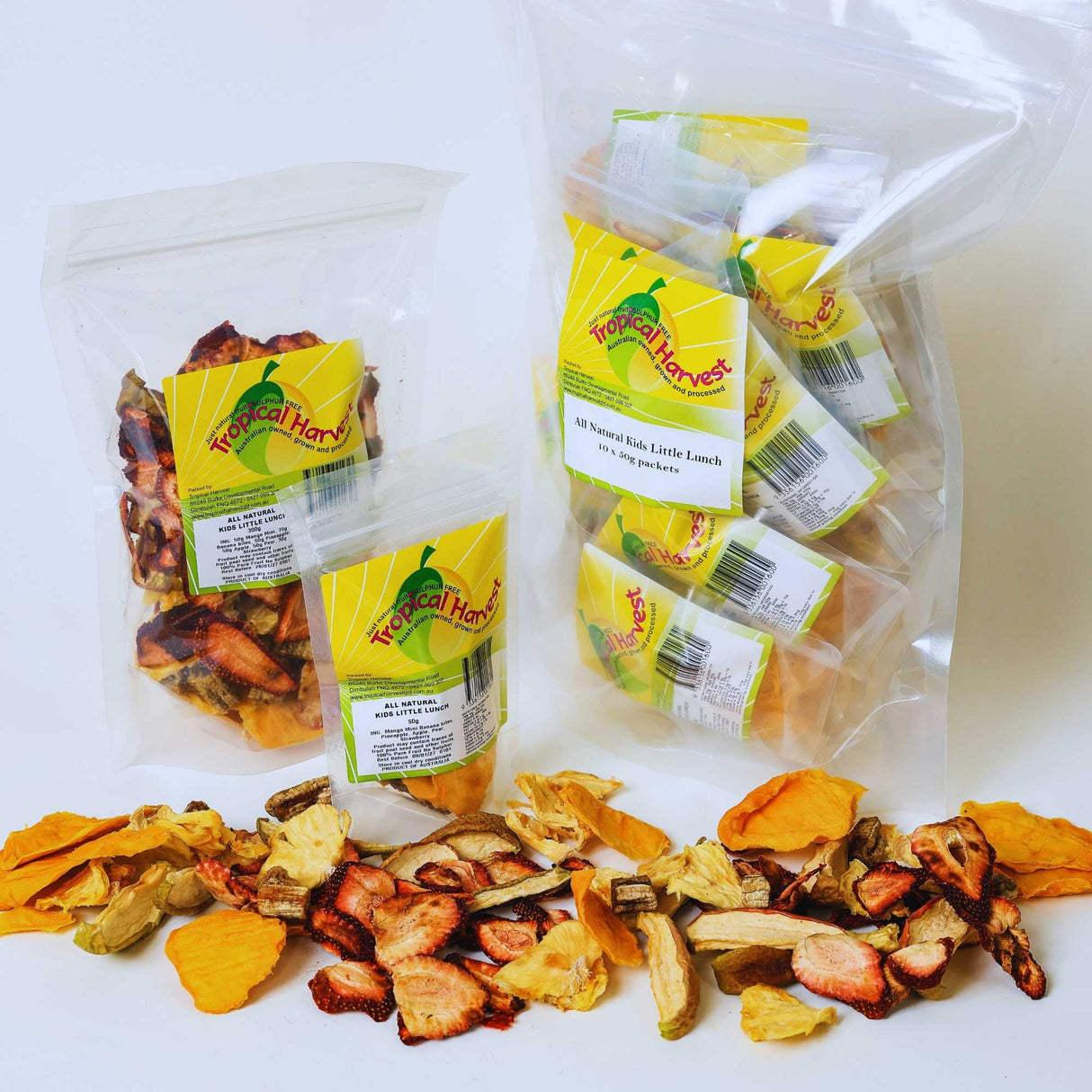Kids dried fruit mix available in 50g 300g and 10 pack snack portions for lunchboxes