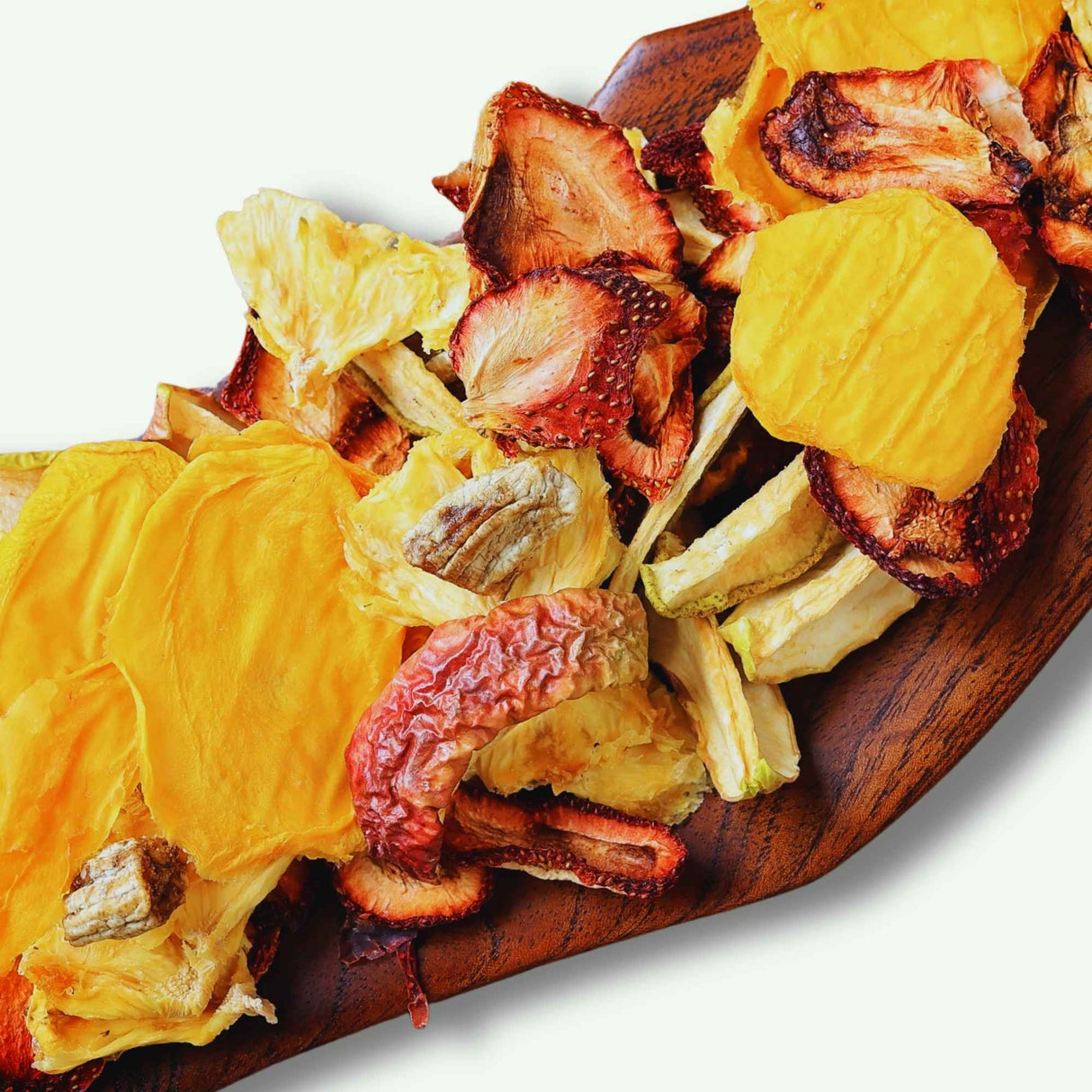 Mixed dried fruit snack for kids with mango, banana, pineapple, apple and strawberry pieces