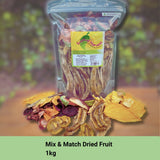 Mix and Match dried fruit 1kg large resealable bag.