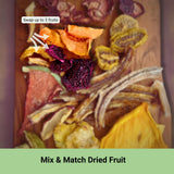 Mix and Match dried fruit showing swap up to 3 fruit options from 10-fruit base blend.