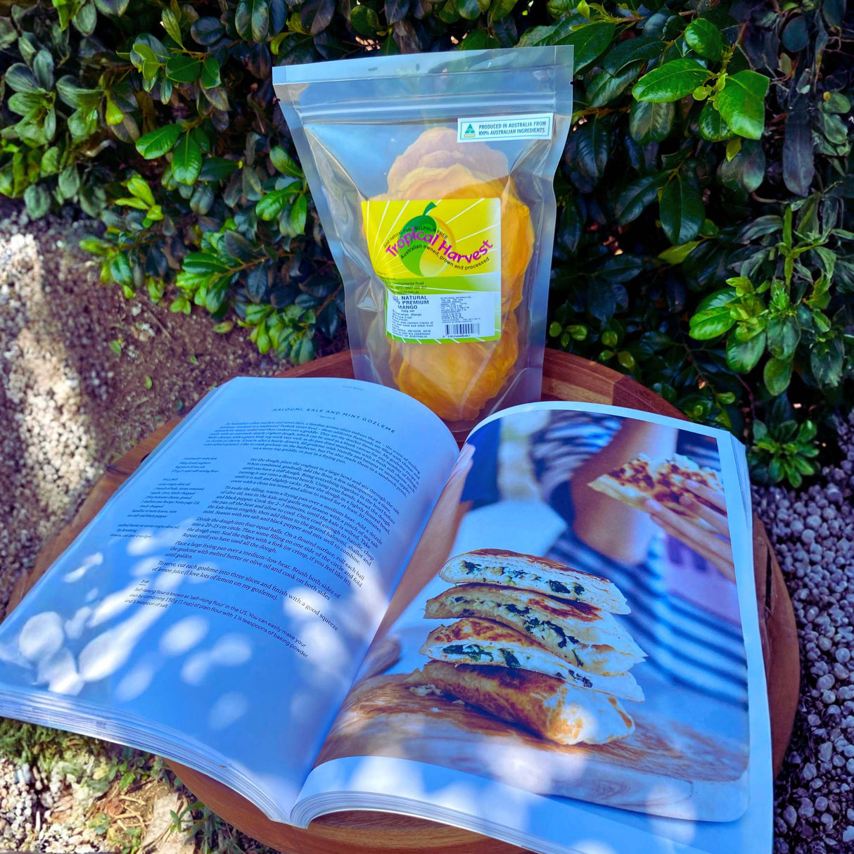Inside spread of Family cookbook with dried mango pack – thoughtful Christmas gift for food lovers