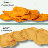 Sweet premium dried mango and tangy green mango slices shown in the Sweet & Tangy Mango Tasting Pack.