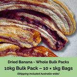 Tropical Harvest 10kg bulk dried banana whole– includes 10 × 1kg resealable bags of Australian-grown banana whole with shipping included.