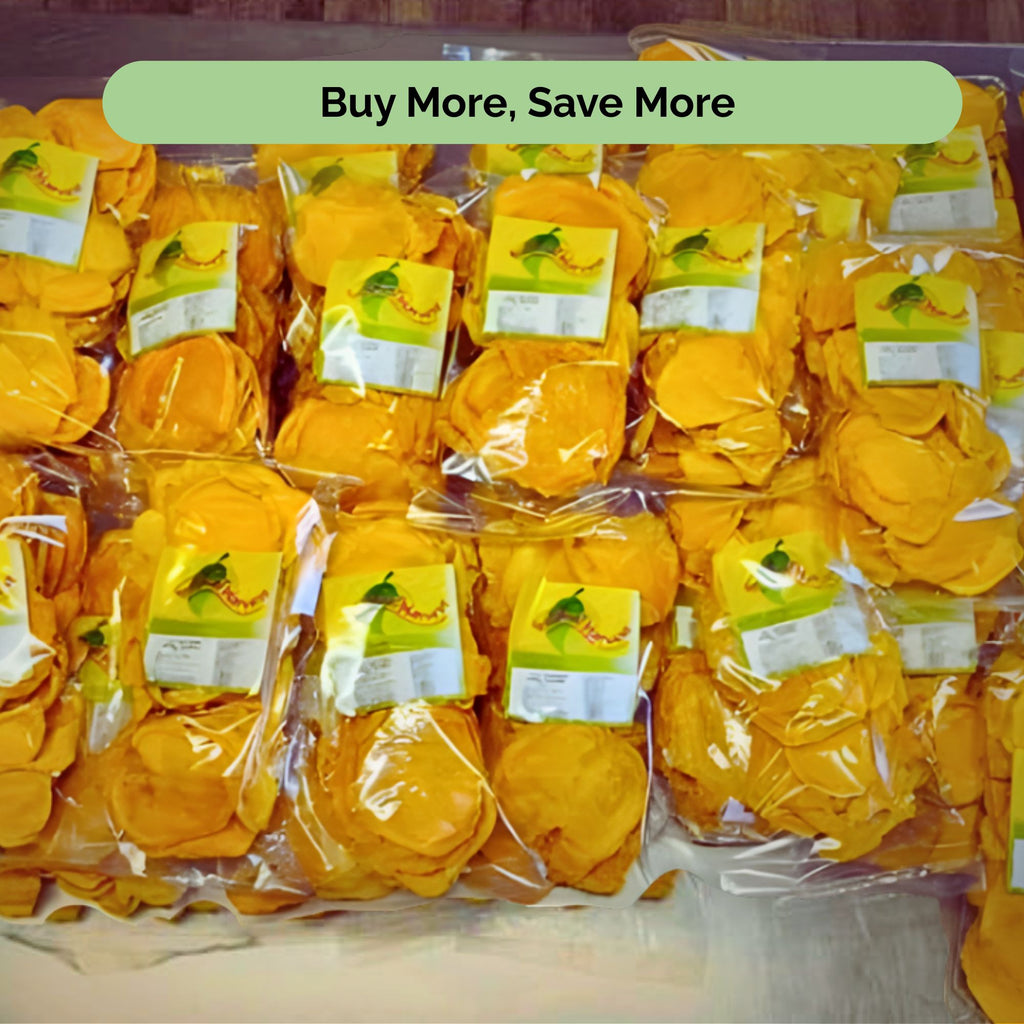 Tropical Harvest bulk dried mango packaging – multiple 1kg bags showing product freshness and value.