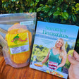 VJ Cooks Summer Favourites cookbook and dried mango gift set on wooden tray – Christmas gift pack for food lovers